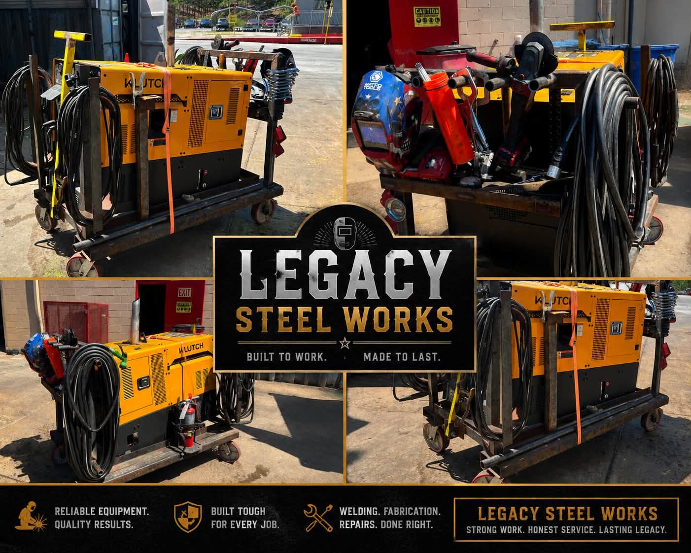 Legacy Steel Works — Built to Work. Made to Last. Collage of the mobile welding rig