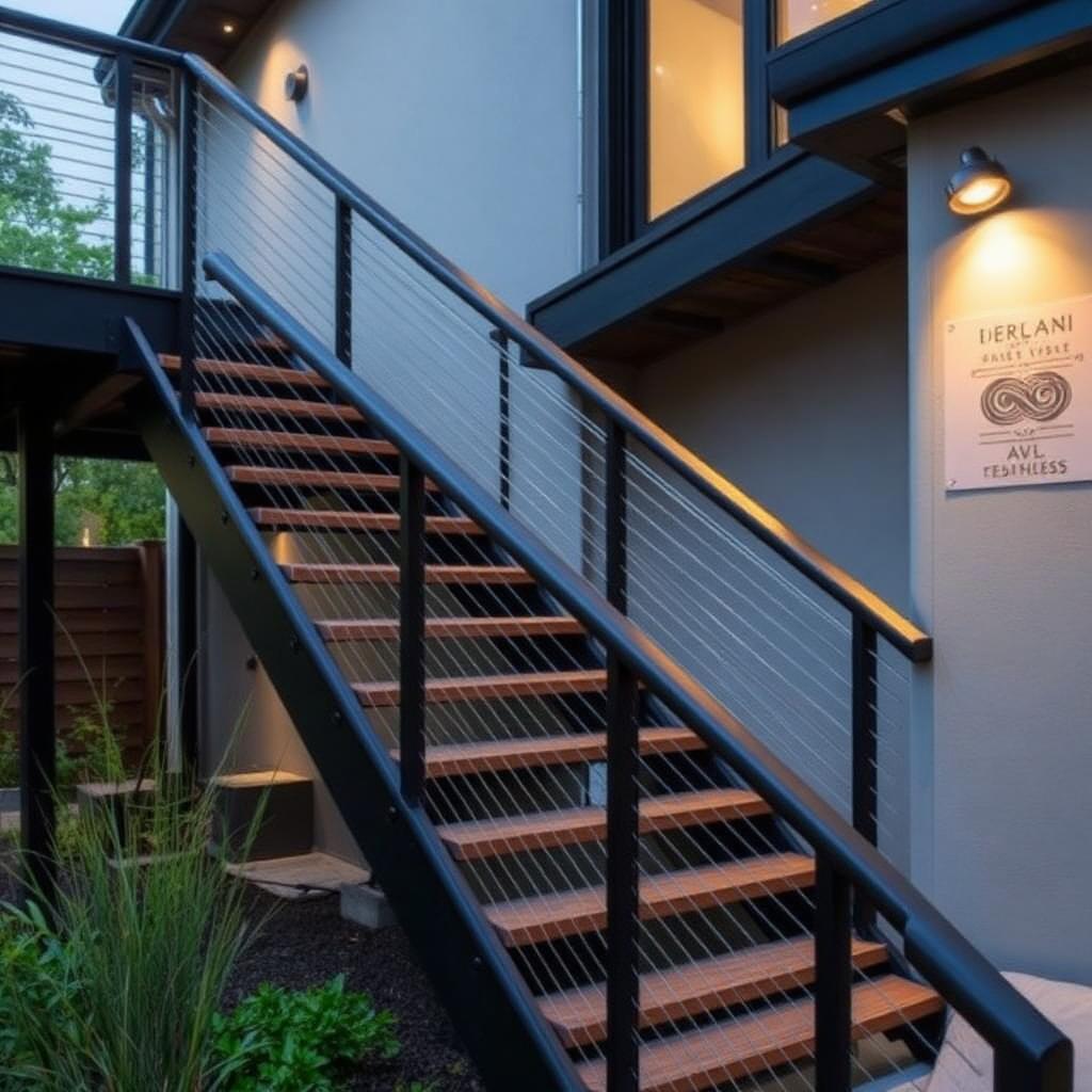 Custom cable stair railing on a porch