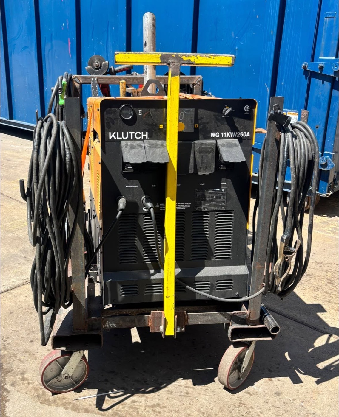 Klutch WG 11kW/260A welder generator mounted on the custom cart