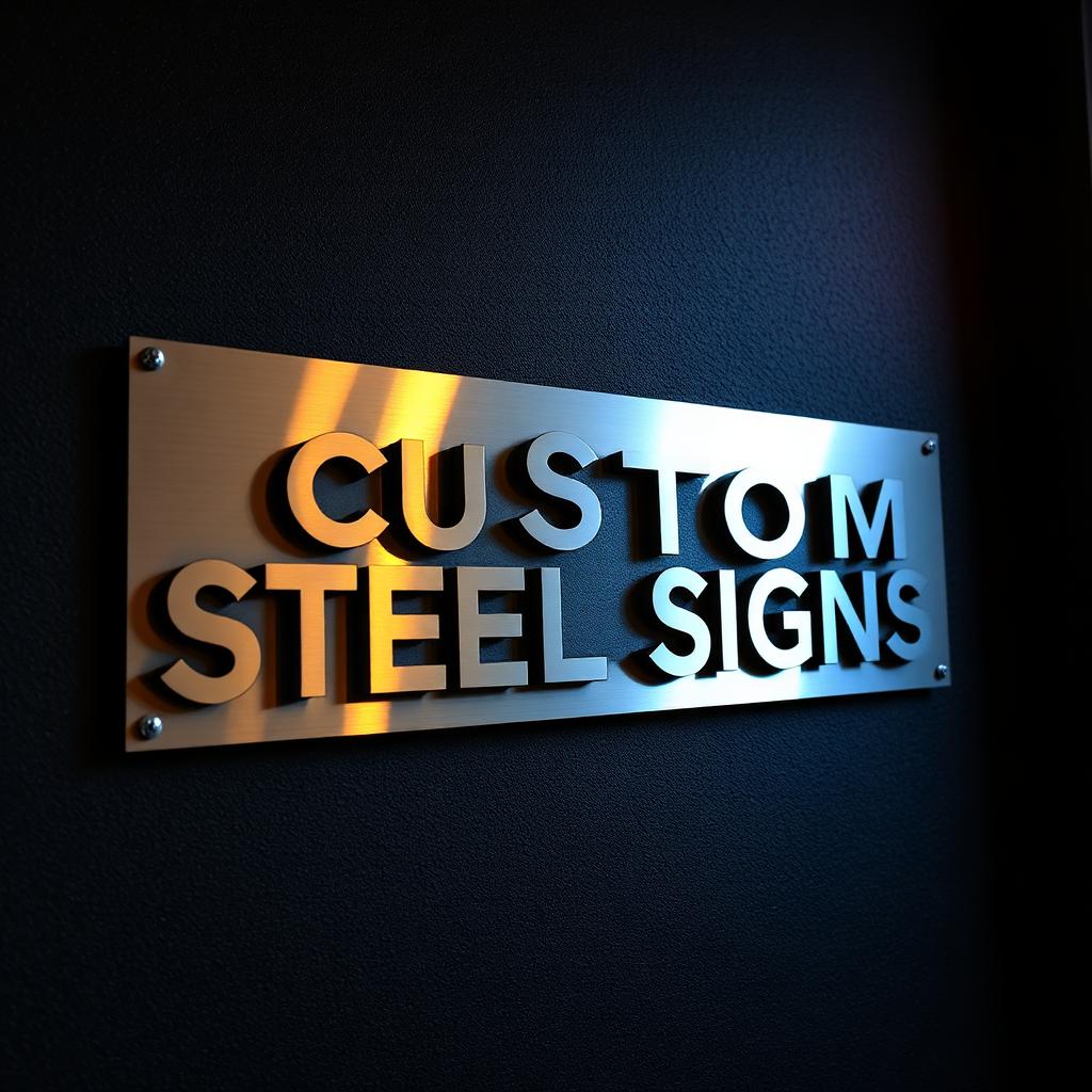 Brushed custom steel signage
